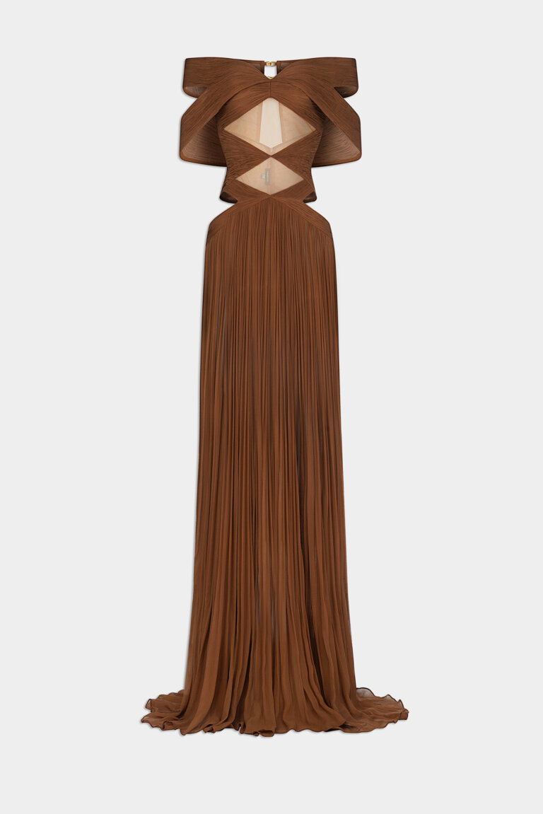 Pleated Chiffon Off Shoulder Maxi Dress Navy